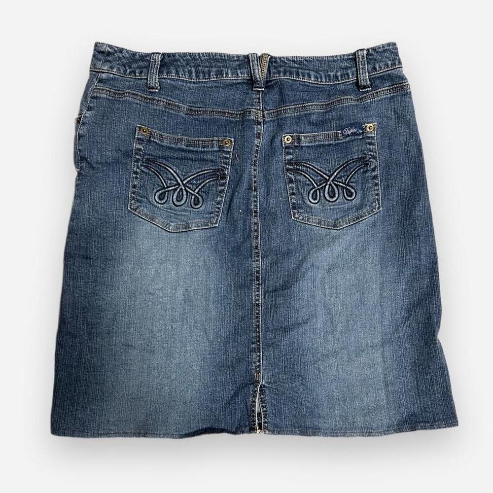Duplex by Tyte sz 10 y2k denim above knee skirt w butterfly embroidered pockets